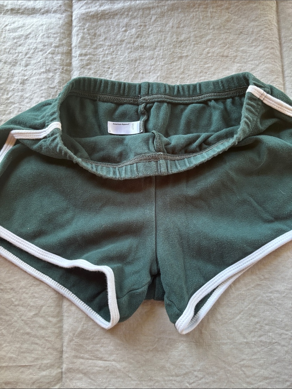 American Apparel Dark Green Women’s Athletic Dolphin Shorts with White Trim